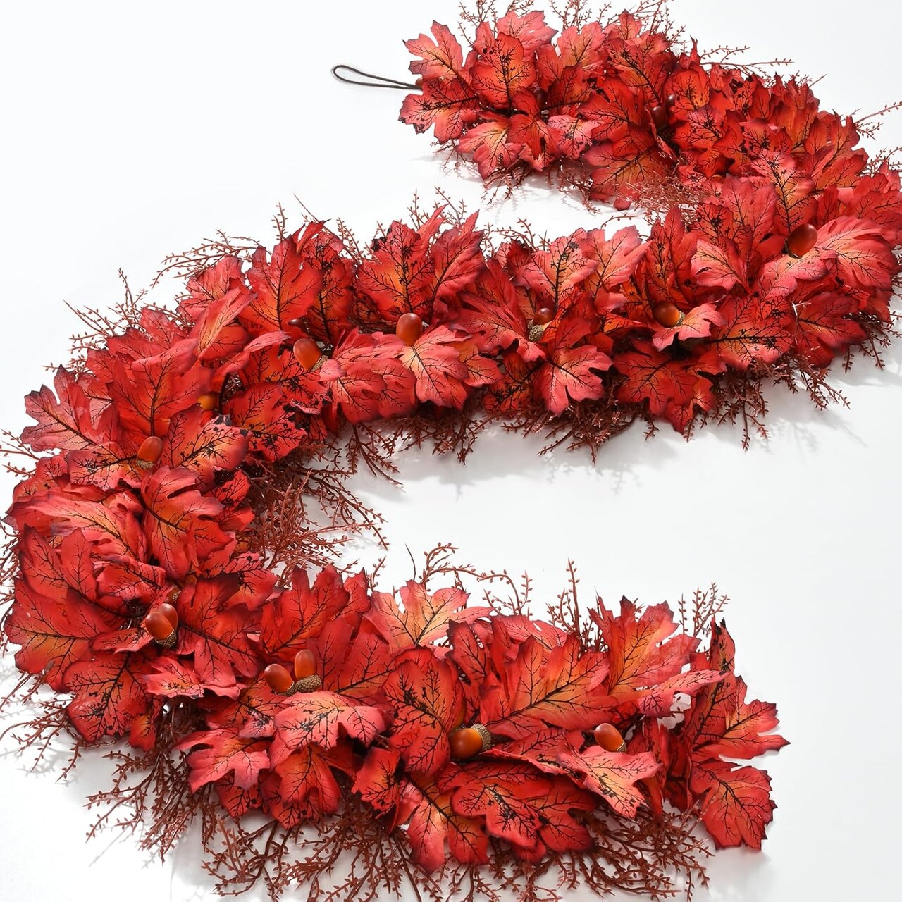 5.9 FT Fall Leaves Garland with Lights Leaves Acorns, Upgrade Autumn Garland for Front Door Home Porch Fireplace Indoor/Outdoor Thanksgiving Decor